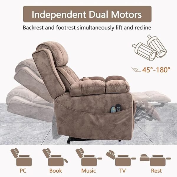 FUNECORP Big Man Power Lay Flat Lift Chair Oversized Recliner Dual Motor Heat Vibration for Elderly, Overstuffed Electric Extra Wide Recliners with Flip Arm Storage Cup Holders,USB Type C Charging