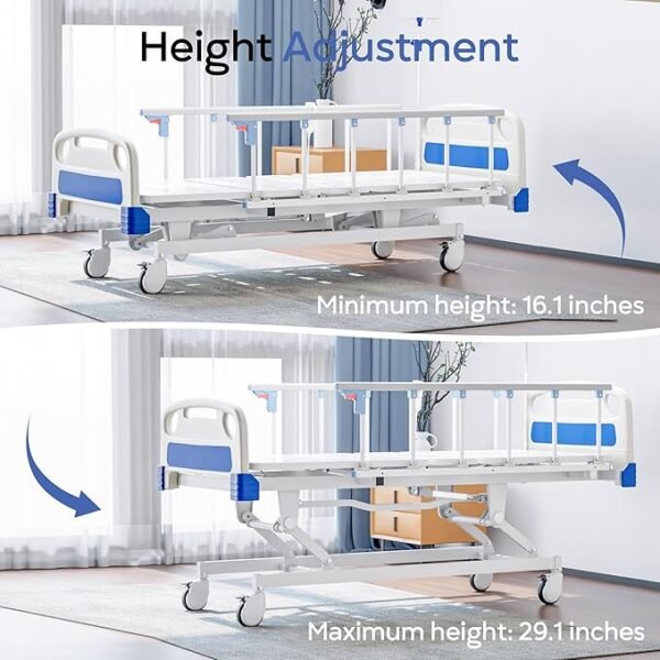 Premium Full Electric Hospital Bed for Home Use, 5 Function Medical Bed with 4.7” Foam Mattress, Height Adjustable, Central Locking System, Includes Sheets (2X) (5 Function)