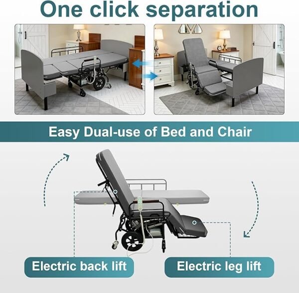 Leavader 3-in-1 Adjustable Hospital Bed with Dual Motors, Convertible to Wheelchair & Stretcher, Electric Nursing Bed with Remote, Safety Rails, Heavy Duty Elderly Home Care Bed
