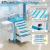 Medical Rolling Storage Crash Cart with Wheels, 5-Tier Medical Cart with Drawers, Adjustable IV Pole, Trash Bin & O2 Holder, Needle Disposal Holder, Silent Casters, Ideal for Hospitals (Grey)