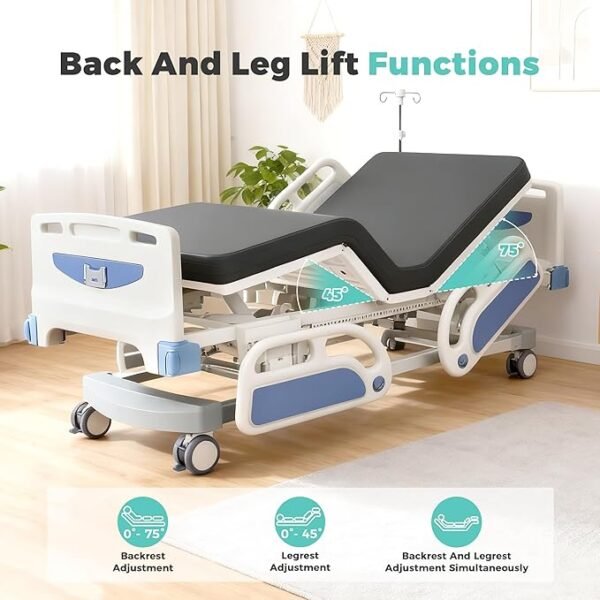 Advanced 5-Function Full Electric Hospital Bed,90% Pre-Installed,Adjustable Height ICU Medical Bed for Home Use with 4.7" Waterproof Mattress,5" Large Locking Casters,IV Pole,550LBS Loading