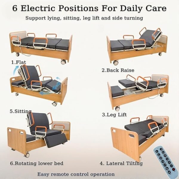 Rotating Hospital Medica Bed for Elderly Senior Disabled, Electric 90°Rotating Home Care Nursing Bed with Adjustable Lateral Tilt & Backrest Leg Height, with 4inch Mattress, 550lbs (Left rotat)
