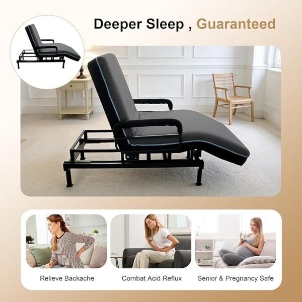 Adjustable Hospital Bed for Seniors Elderly with Mattress, Electric Lift Bed with Remote, Fall-Safe Frame&Meal Tray,Head&Foot Incline,Adjustable Bed Base for Safe Lying/Standing/Aid/Sitting,Twin