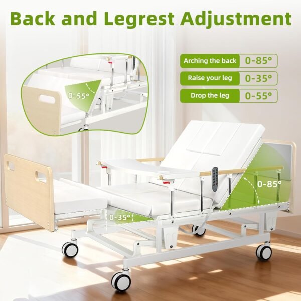 Fully Electric Hospital Bed for Home Use with Premium Mattress, Rails and IV Pole, HomeCare Hospital Beds Set, Hi Low Hospital Bed, 16" - 28" Height Range