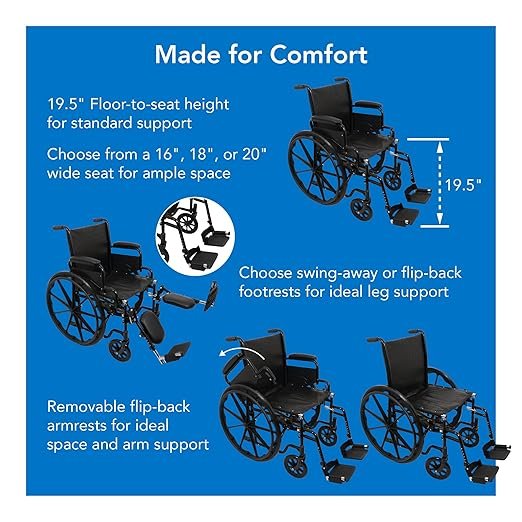 81YayDTlAIL._SX522_ ProBasics Standard Wheelchair - Flip Back Desk Arms - 250 Pound Weight Capacity - Black - Swing-Away Footrest - 18" x 16" Seat