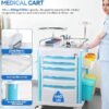 Medical Rolling Storage Crash Cart with Wheels & Drawers, Hospital Mobile Ultrasound cart with 5 Drawers & Power Strip,IV Pole,Needle Disposal,O2 Holder,Nursing Emergency Cart for Hospital, Clinic