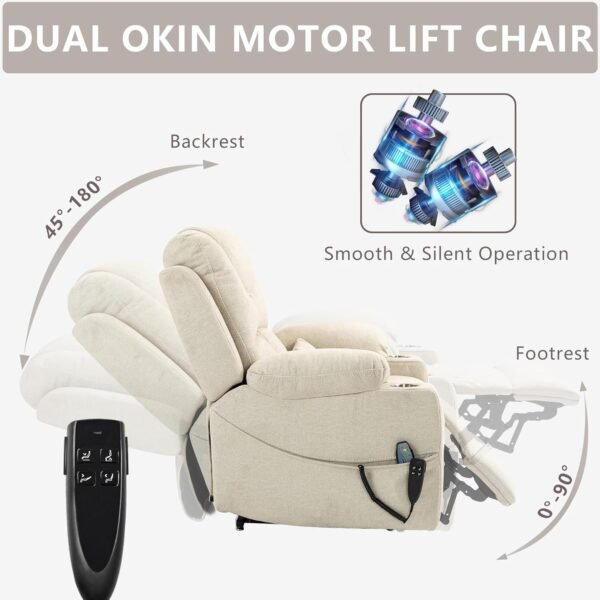 FUNECORP Big Man Power Lay Flat Lift Chair Oversized Recliner Dual Motor Heat Vibration for Elderly, Overstuffed Electric Extra Wide Recliners with Flip Arm Storage Cup Holders,USB Type C Charging