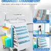 Medical Rolling Storage Crash Cart with Wheels & Drawers, Hospital Mobile Ultrasound cart with 5 Drawers & Power Strip,IV Pole,Needle Disposal,O2 Holder,Nursing Emergency Cart for Hospital, Clinic