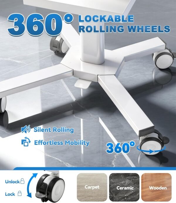 Professional Medical Cart with 150 lbs Capacity – Adjustable Height Rolling Trolley for Hospital, Dental Clinic, Beauty Salon – 360° Silent Lockable Wheels (with 7 Drawers/White)