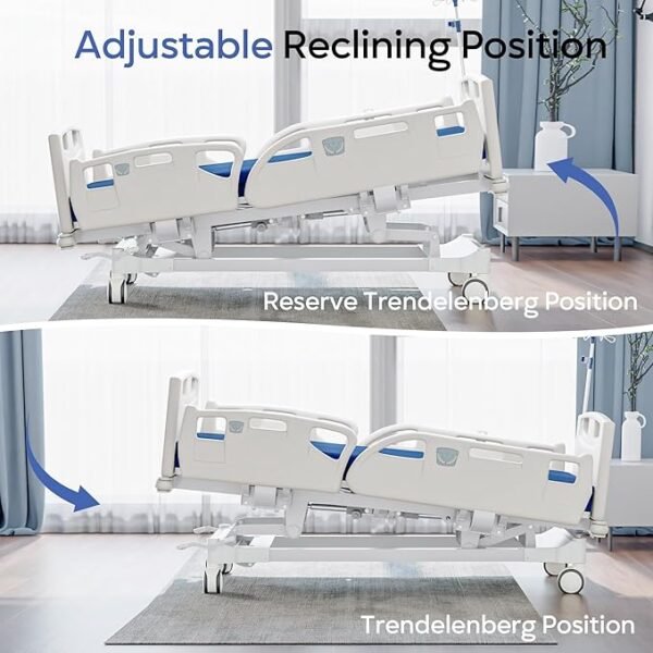 Premium Full Electric Hospital Bed for Home Use, 5 Function Medical Bed with 4.7” Foam Mattress, Height Adjustable, Central Locking System, Includes Sheets (2X) (5 Function)