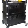 JaboEquip Commercial Heavy Duty Cabinet Rolling Medical Cart, Utility Cart, with 2 Lockable Doors Hospitality School Lab cart Service Cart, JB-3D2, Black Color
