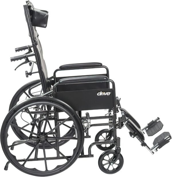Drive Medical SSP16RBDFAV Silver Sport Recliner, Vinyl Upholstery, 16" Wide Seat, Hydraulic Reclining Mechanism, Carbon Steel Frame, Composite Mag-Style Wheels, 8" Front Casters, Padded Armrests