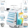Medical Rolling Storage Crash Cart with Wheels & Drawers, Hospital Mobile Ultrasound cart with 5 Drawers & Power Strip,IV Pole,Needle Disposal,O2 Holder,Nursing Emergency Cart for Hospital, Clinic