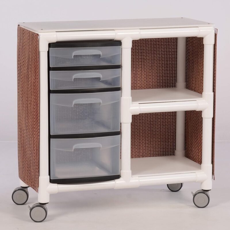 IPU Dialysis Supply Cart - White PVC - 2 Shelves - 44 lbs - 33.5" H x 33" W x 14.5" D - Easy-Maneuver Casters