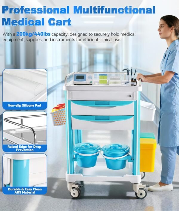 Professional Medical Cart with 150 lbs Capacity – Adjustable Height Rolling Trolley for Hospital, Dental Clinic, Beauty Salon – 360° Silent Lockable Wheels (with 7 Drawers/White)