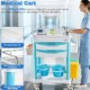 Medical Rolling Storage Crash Cart with Wheels & Drawers, Hospital Mobile Ultrasound cart with 5 Drawers & Power Strip,IV Pole,Needle Disposal,O2 Holder,Nursing Emergency Cart for Hospital, Clinic