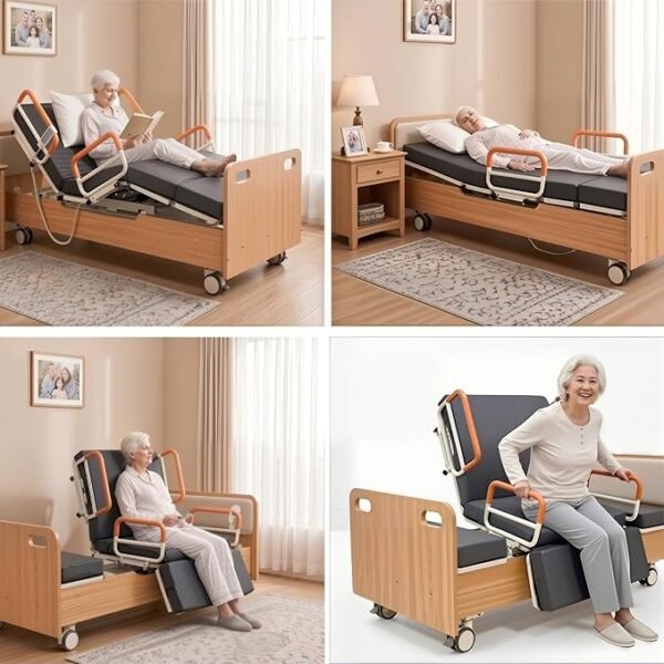Rotating Hospital Medica Bed for Elderly Senior Disabled, Electric 90°Rotating Home Care Nursing Bed with Adjustable Lateral Tilt & Backrest Leg Height, with 4inch Mattress, 550lbs (Left rotat)
