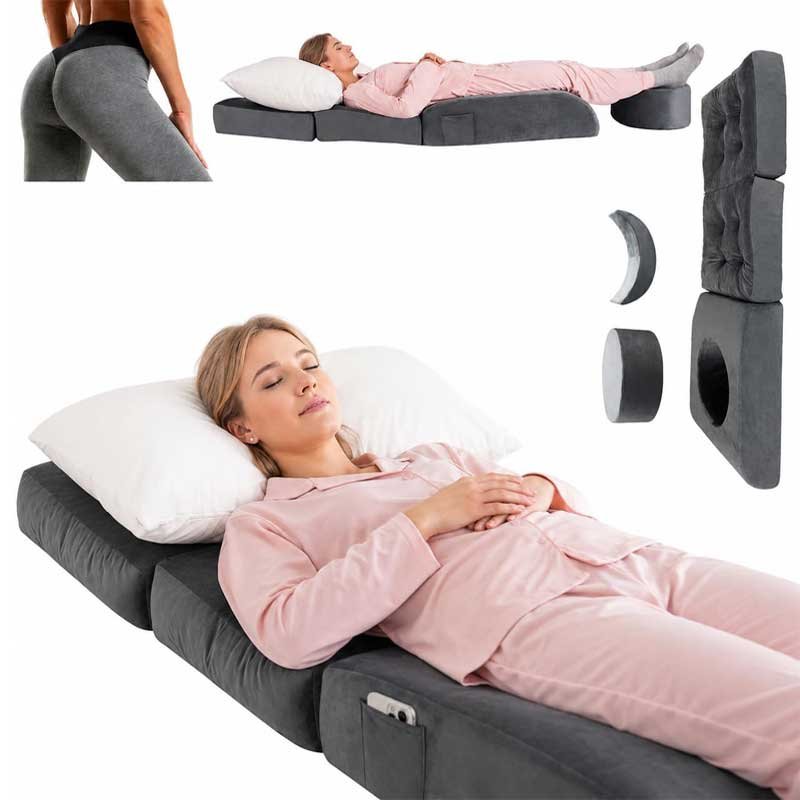 BBL Cushion, Tri-Fold BBL Pillow After Surgery for Sleeping, Adjustable-Size Hip Opening, Flexible Disassembly and Placement, Colchon para BBL with Hole, Enhance Comfort Soft Sponge Support
