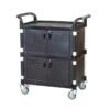 JaboEquip Commercial Heavy Duty Cabinet Rolling Medical Cart, Utility Cart, with 2 Lockable Doors Hospitality School Lab cart Service Cart, JB-3D2, Black Color