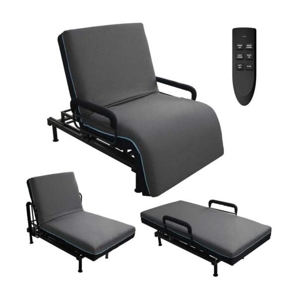 Adjustable Hospital Bed for Seniors Elderly with Mattress, Electric Lift Bed with Remote, Fall-Safe Frame&Meal Tray,Head&Foot Incline,Adjustable Bed Base for Safe Lying/Standing/Aid/Sitting,Twin
