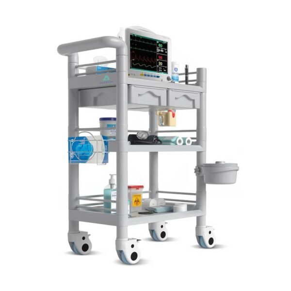 3 Tier ABS Medical Cart Stunning Grey | Rolling Esthetician 330lb Capacity Trolley with Lockable Casters | Supply Mobile Station for Clinics, Labs, Dental & Beauty Spas