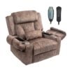 FUNECORP Big Man Power Lay Flat Lift Chair Oversized Recliner Dual Motor Heat Vibration for Elderly, Overstuffed Electric Extra Wide Recliners with Flip Arm Storage Cup Holders,USB Type C Charging