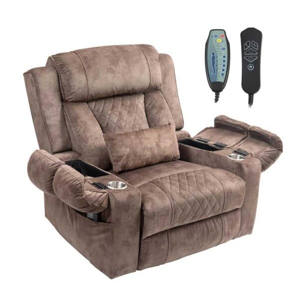 FUNECORP Big Man Power Lay Flat Lift Chair Oversized Recliner Dual Motor Heat Vibration for Elderly, Overstuffed Electric Extra Wide Recliners with Flip Arm Storage Cup Holders,USB Type C Charging