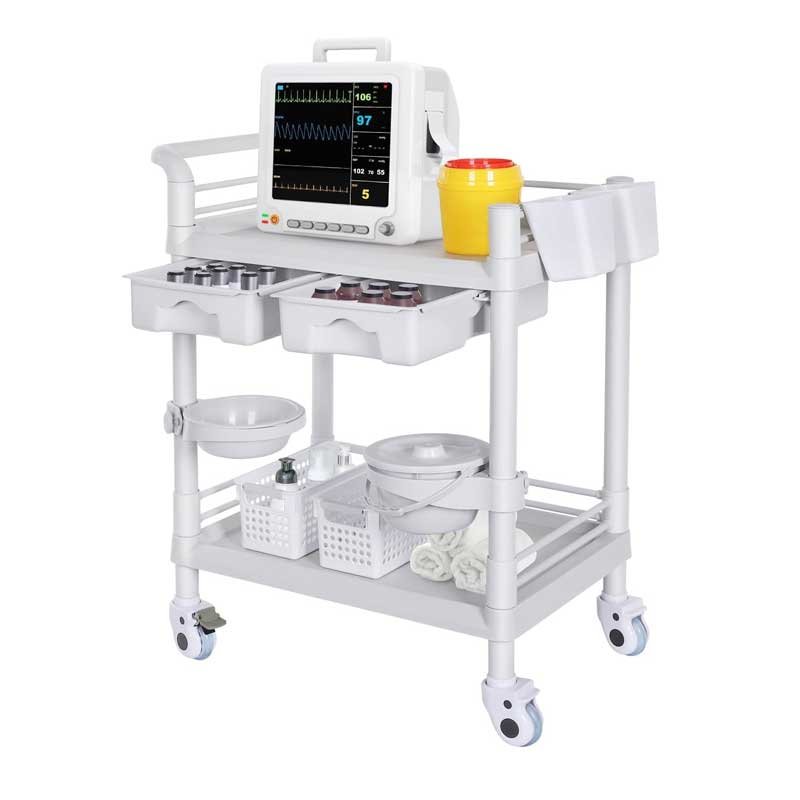 Medical Carts with Wheels 2 Tier Mobile Beauty Cart 220 LBS Capacity Hospital Trolley Cart Dental Clinic