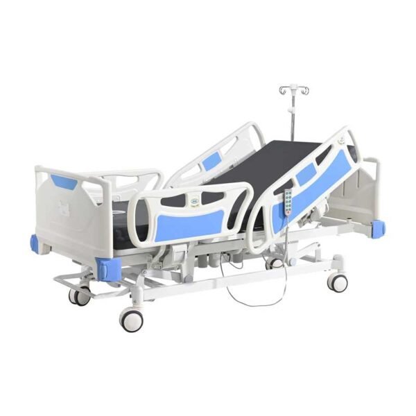 Premium 5 Function Full Electric ICU Hospital Bed with 4.7" Mattress for Home Use-17.7" - 29.5" Height Range-CPR One-Click Recovery-5" Casters, 550LBS Loading, Adjustable Medical Bed Frame-Navy