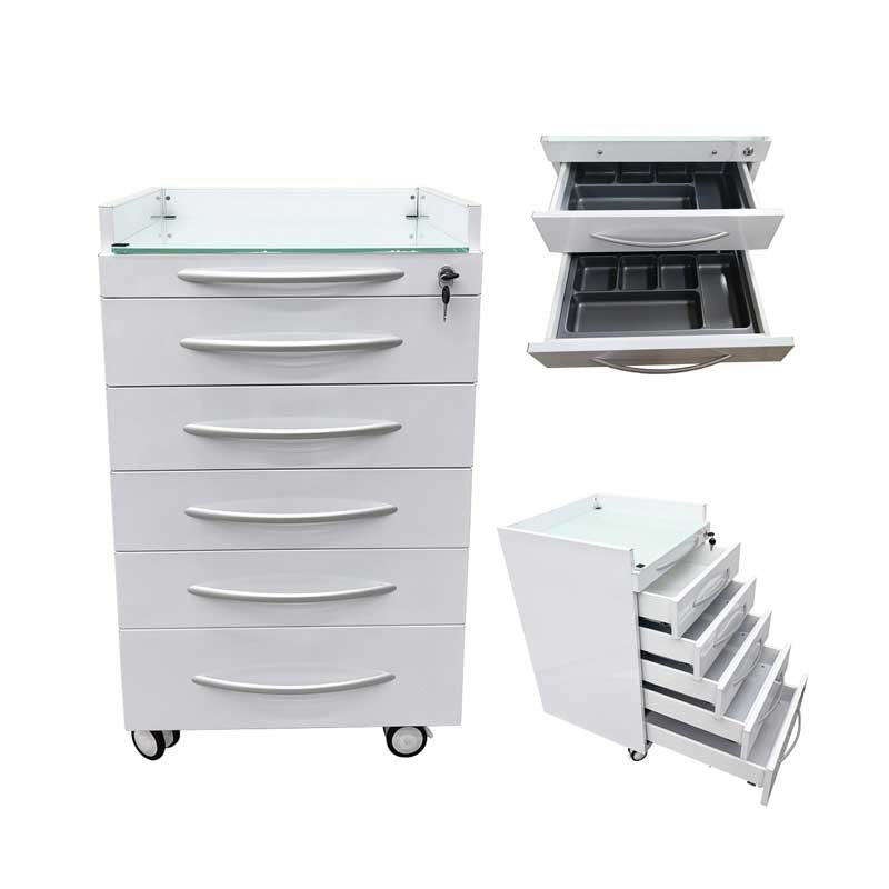 Dental Assistant's Mobile Cabinet 5 Drawer Office File Storage Cart Mobile Utility Storage Cart Stainless Steel Moving Side Cabinet with 2 Pallets Lock Wheels for Dental Medical Office