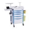 Adjustable Rolling Medical Storage Crash Cart - Includes Silent Casters, IV Pole, Needle Disposal Holder, Trash Bin & O2 Holder - Ideal Nursing Trolley for Clinics, Hospitals