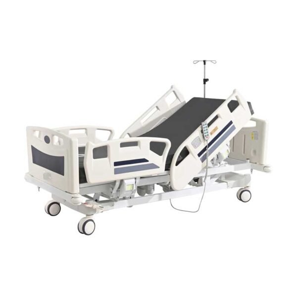 Premium 5 Function Full Electric ICU Hospital Bed with 4.7" Mattress for Home Use-17.7" - 29.5" Height Range-CPR One-Click Recovery-5" Casters, 550LBS Loading, Adjustable Medical Bed Frame-Navy