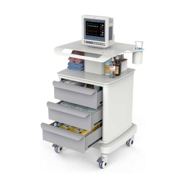 white-grey Rolling Medical Cart with Wheels and Drawers Mobile Trolley Carts Professional Ultrasound Cart with Caster Wheels for Hospitals, Offices, Clinics, Bedrooms, and Beauty Practices